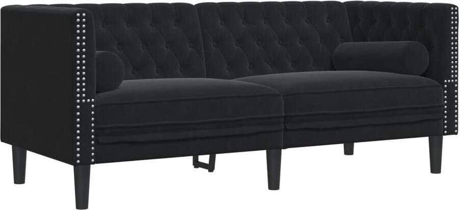 The Living Store Tweezitsbank Chesterfield-stijl en bolsters fluweel zwart Tweezitsbank Chesterfield Bank Velours Bank Zwarte Bank Salontafel - Foto 2