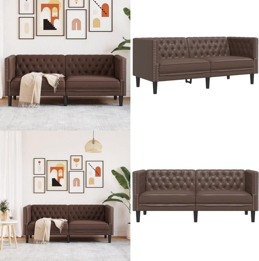 VidaXL Tweezitsbank Chesterfield-stijl kunstleer bruin Chesterfield Bank Chesterfield Banken Loveseat Zitbank