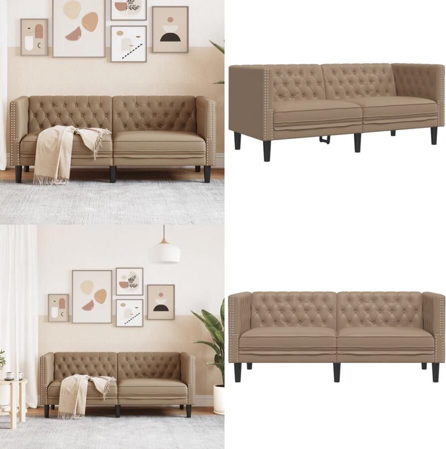 VidaXL Tweezitsbank Chesterfield-stijl kunstleer cappuccinokleurig Chesterfield Bank Chesterfield Banken Loveseat Zitbank