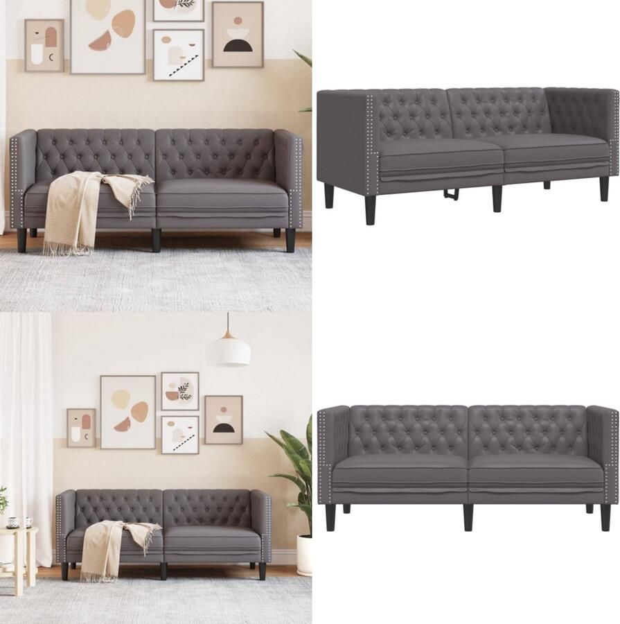 VidaXL Tweezitsbank Chesterfield-stijl kunstleer grijs Chesterfield Bank Chesterfield Banken Loveseat Zitbank