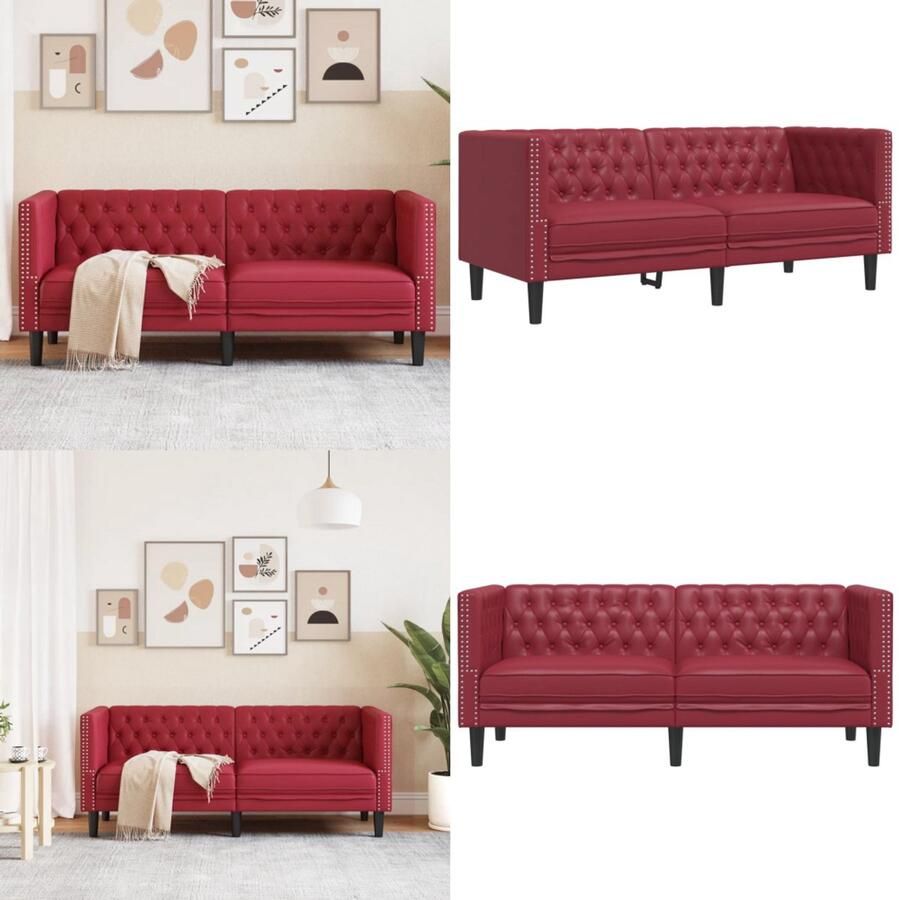 VidaXL Tweezitsbank Chesterfield-stijl kunstleer wijnrood Chesterfield Bank Chesterfield Banken Loveseat Zitbank