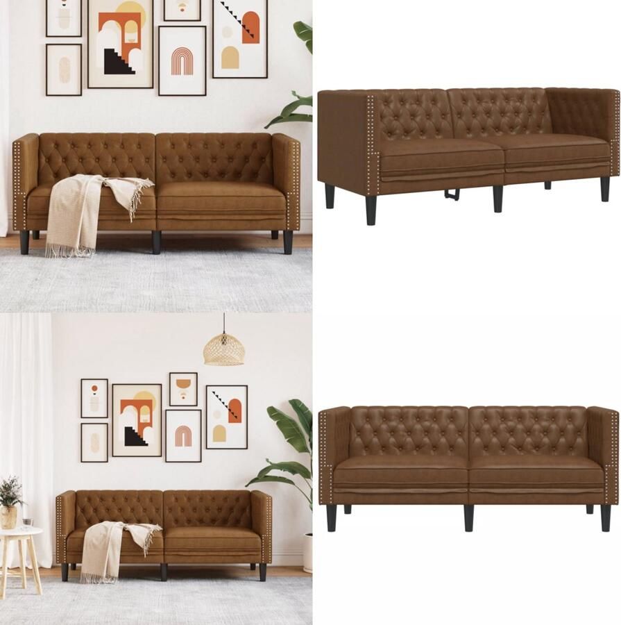 VidaXL Tweezitsbank Chesterfield-stijl kunstsuède bruin Chesterfield Bank Chesterfield Banken Loveseat Zitbank