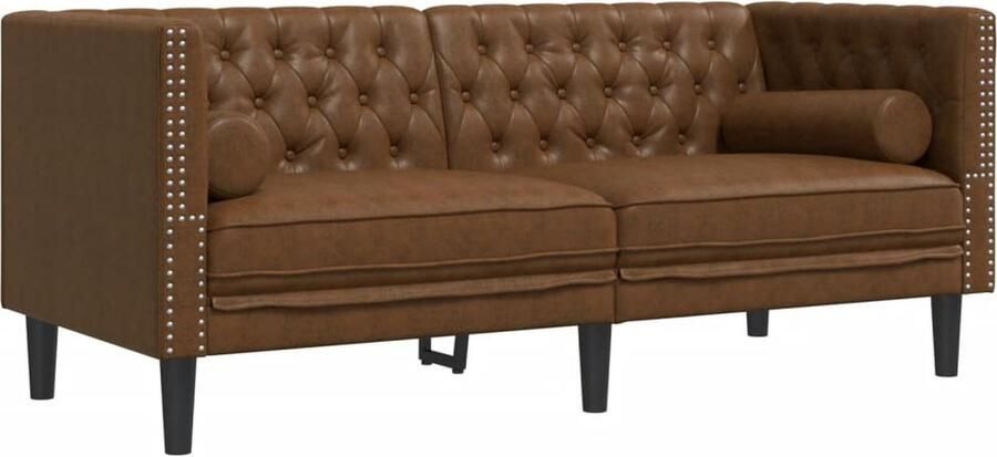 VidaXL Tweezitsbank Chesterfield-stijl met bolsters kunstsuÃ¨de bruin - Foto 2