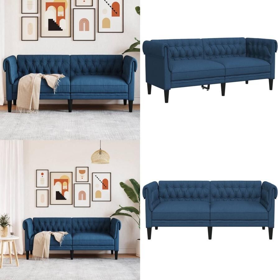 VidaXL Tweezitsbank Chesterfield-stijl stof blauw 2-zitsbank 2-zitsbanken Bank Tweezitsbank