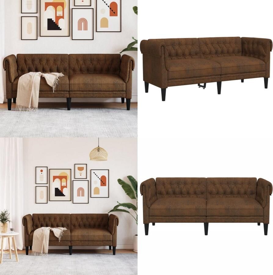 VidaXL Tweezitsbank Chesterfield-stijl stof bruin 2-zitsbank 2-zitsbanken Bank Tweezitsbank
