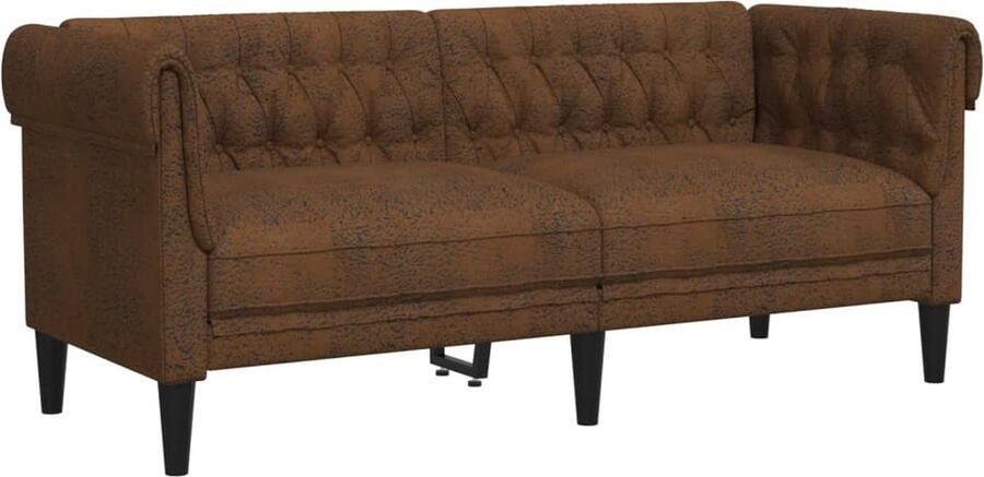 The Living Store Chesterfield 2-zitsbank 182.5 x 74.5 x 74.5 cm Duurzame stof Bruin Tweezitsbank Chesterfield Banksofa Salontafel Meubels - Foto 2