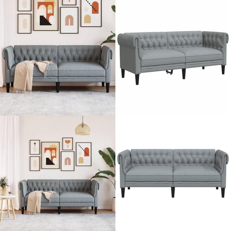 VidaXL Tweezitsbank Chesterfield-stijl stof lichtgrijs 2-zitsbank 2-zitsbanken Bank Tweezitsbank