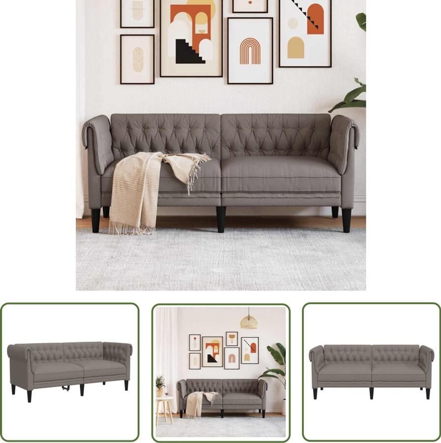 The Living Store Chesterfield Bank 2-zitsbank 182.5x74.5x74.5 cm Taupe Stof met Comfortabele Zitervaring Tweezitsbank Chesterfield Stoffen Bank Lounge Meubels Salontafel