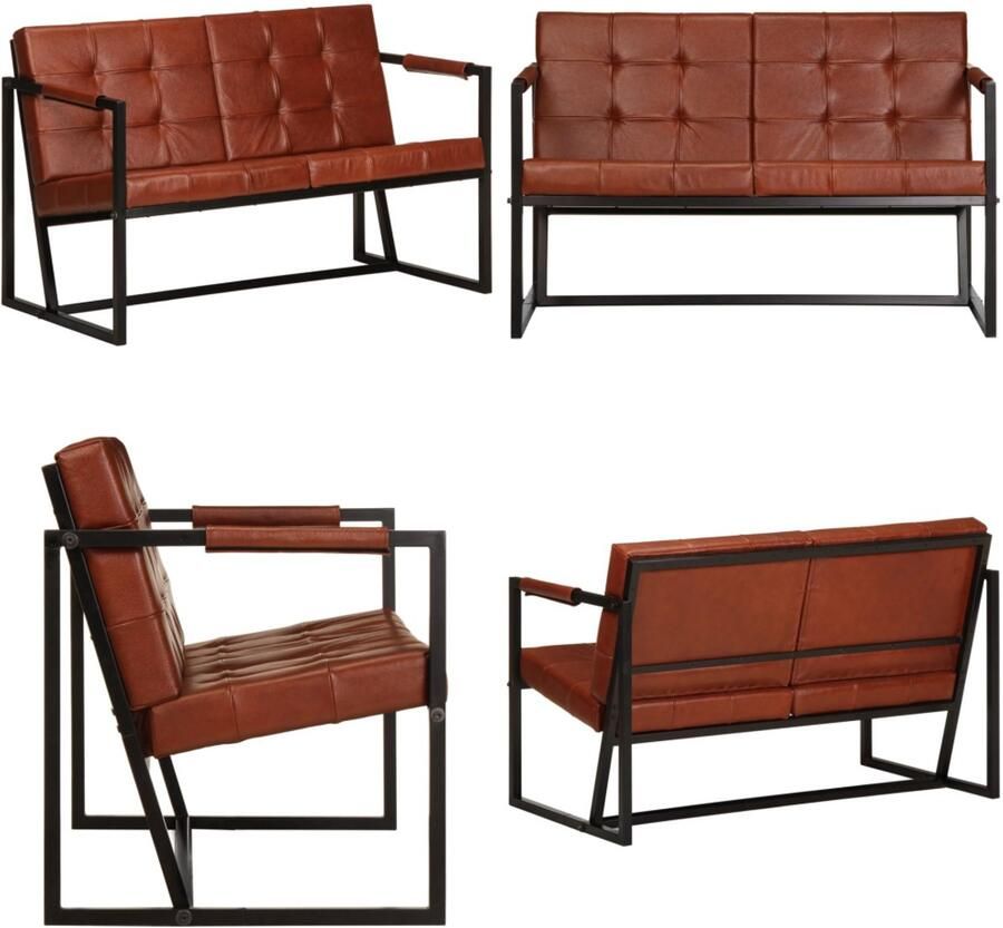 VidaXL Tweezitsbank echt geitenleer bruin Bank Banken Zitbank Zitbanken