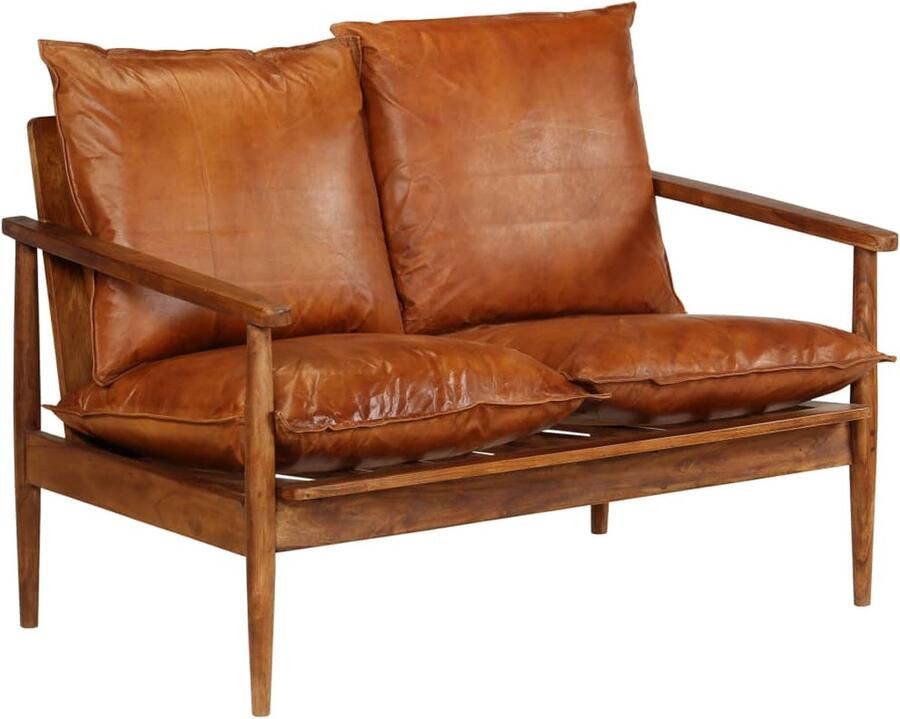 VidaXL Tweezitsbank Echt Leer Acaciahout Bruin Tweezitsbank Lederen Bank Vintage Bank Acaciahout Bruine Bank Lounge Meubels - Foto 2