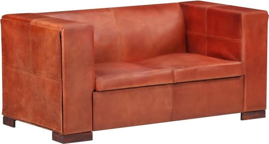 VidaXL Tweezitsbank echt leer donkerbruin