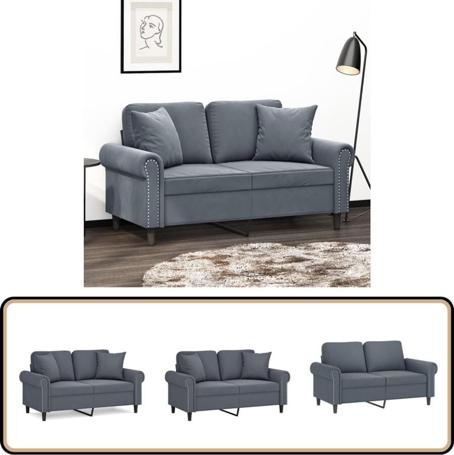 VidaXL Tweezitsbank Fluweel 120 cm Donkergrijs Tweezitsbank Donkere Grijze Bank Fluwelen Bank Lounge Bank Woonkamer Meubilair