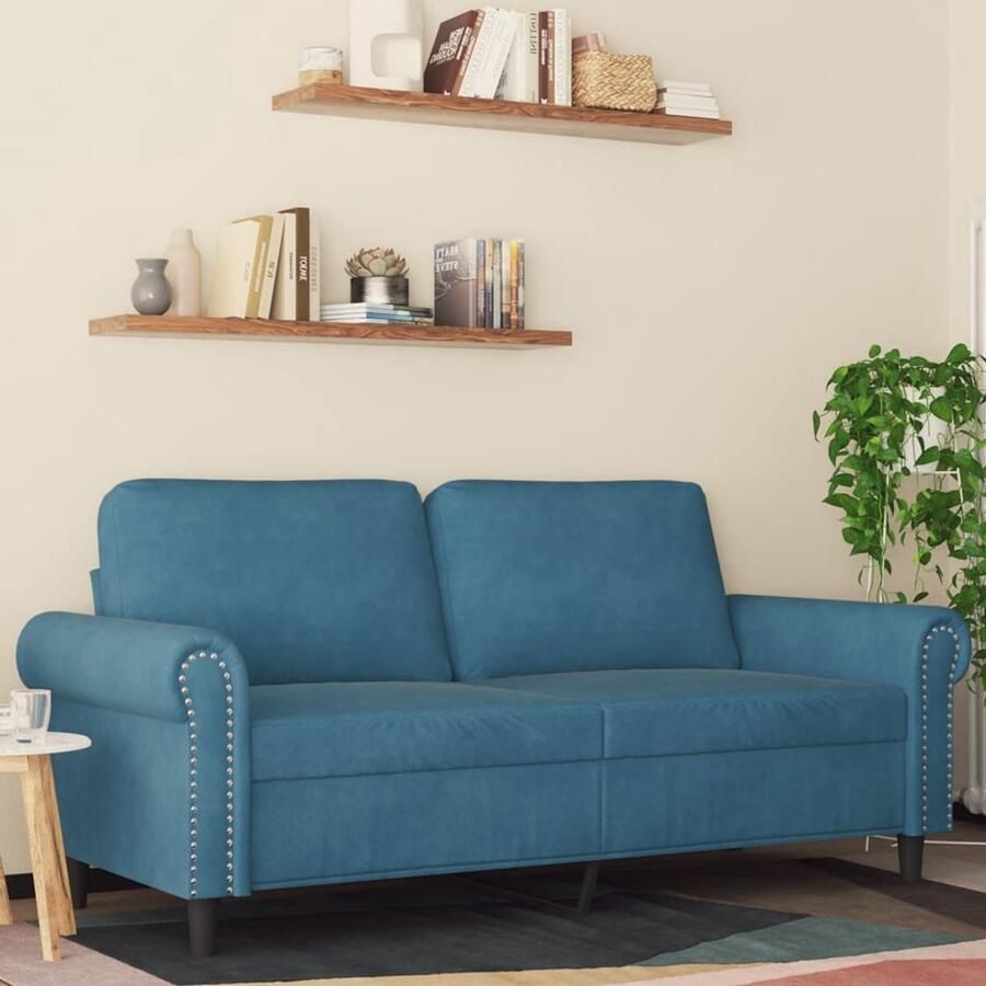 VidaXL Tweezitsbank Fluweel Blauw 140 cm Tweezitsbank Fluweel Sofa Blauwe Bank Salontafel Woonkamer Meubilair