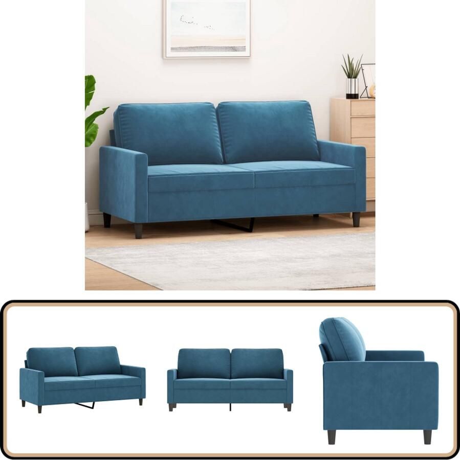 VidaXL Tweezitsbank Fluweel Blauw 140 cm Tweezitsbank Fluweelblad Salontafel Bankstellen Lounge Meubilair