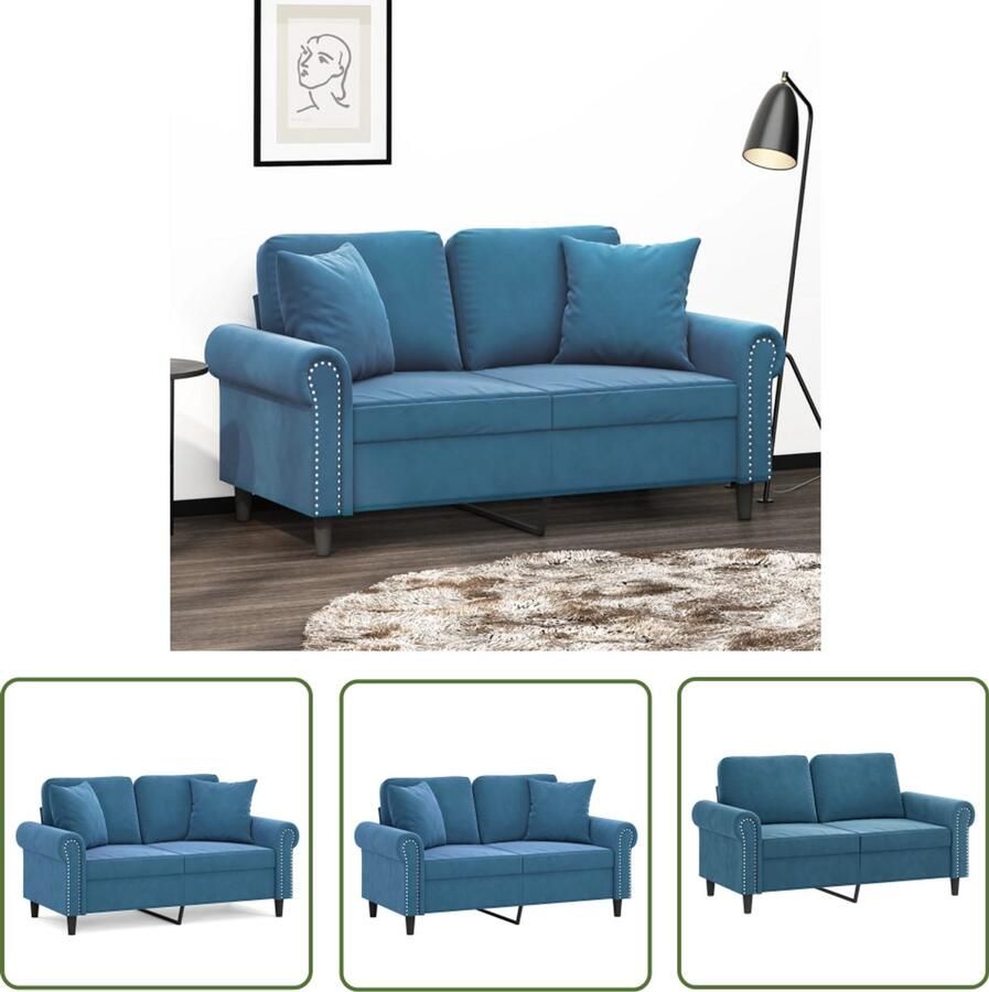 VidaXL Tweezitsbank Fluweel Blauw Inclusief Kussens Tweezitsbank Fluweelblad Lounge Meubilair Sofa Blauw Comfortabele Bank