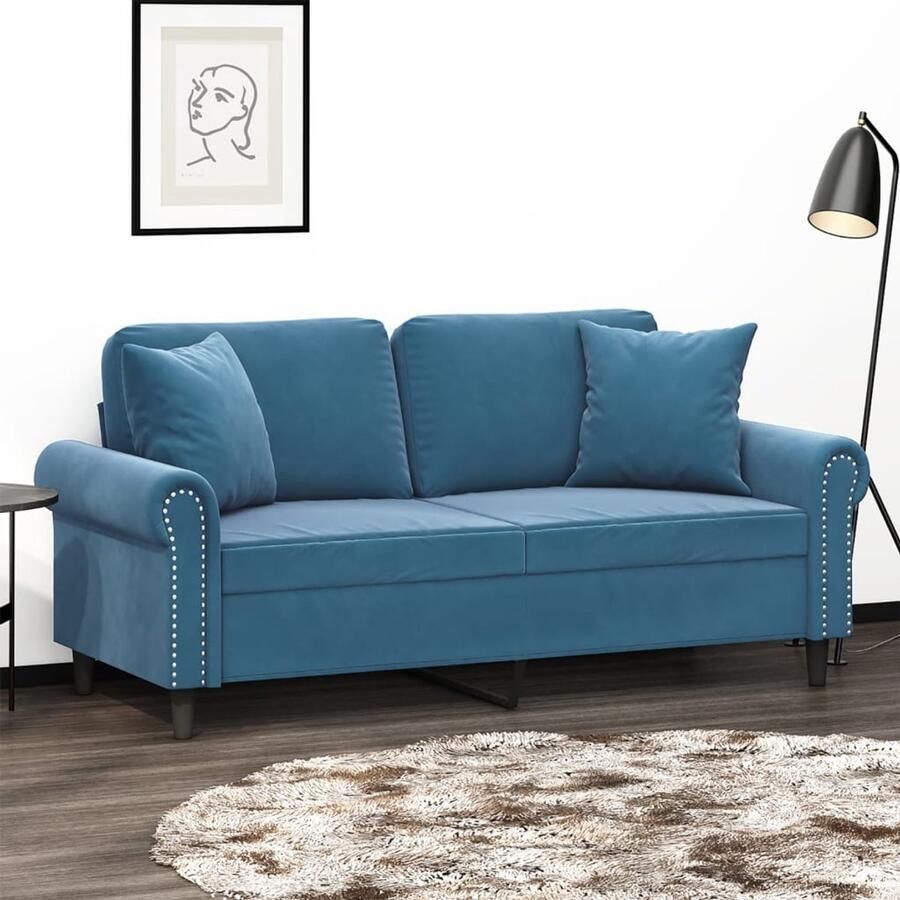 VidaXL Tweezitsbank Fluweel Blauw Inclusief kussens Tweezitsbank Sofa Lounge Meubilair Fluweel Bank Blauwe Bank