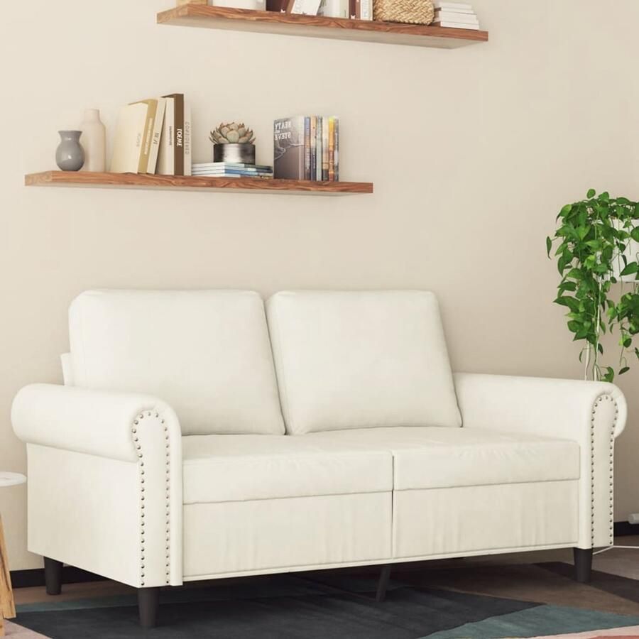 The Living Store Tweezitsbank 120 cm fluweel crèmekleurig Tweezitsbank Sofa Lounge Sofa Bankstellen Woonkamer Meubilair