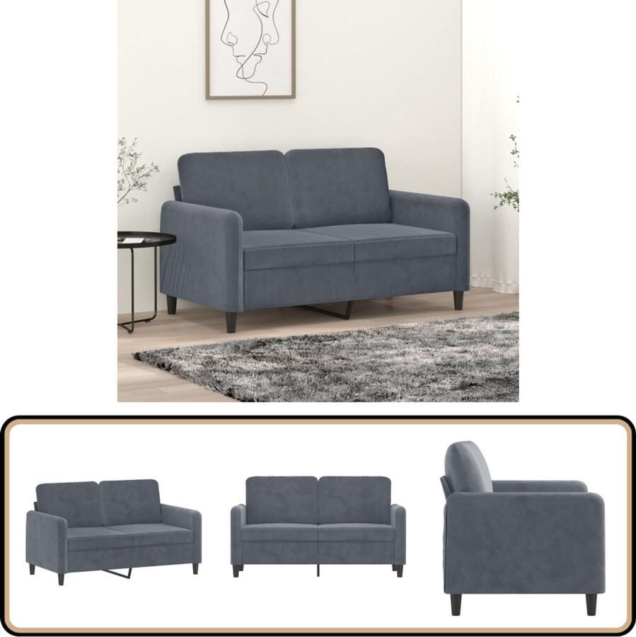 VidaXL Tweezitsbank fluweel donkergrijs 120 cm Tweezitsbank Donkere Kleuren Fluweel Sofa Comfortabele Bank Salon Meubilair