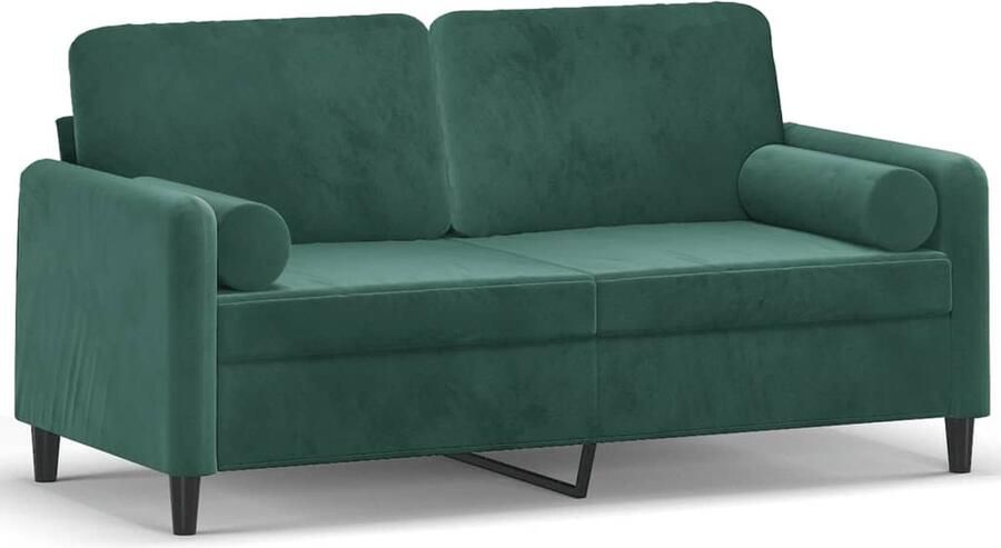 The Living Store Tweezitsbank met sierkussens 140 cm fluweel donkergroen Tweezitsbank Fluweelbank Donkere Groene Bank Banks Kopen Lounge Meubilair - Foto 2