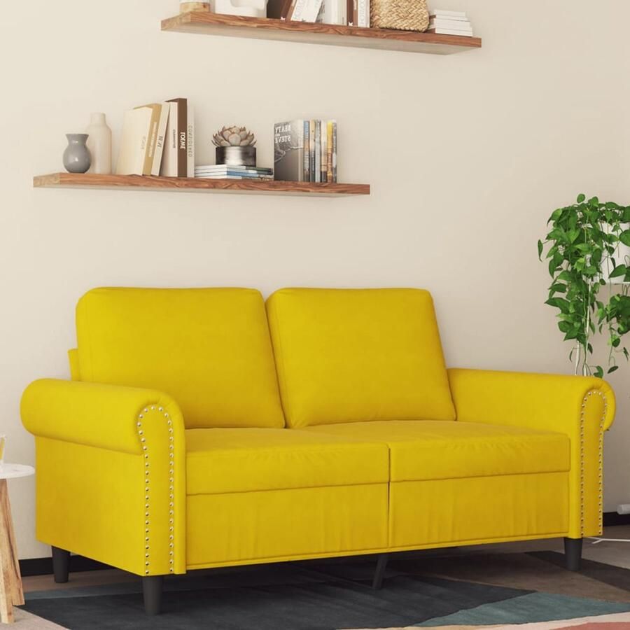 The Living Store Fluweel 2-zitsbank 120 cm geel Comfortabele zitervaring Tweezitsbank Fluweel Sofa Gele Bank Banks Kopen Salon Meubilair
