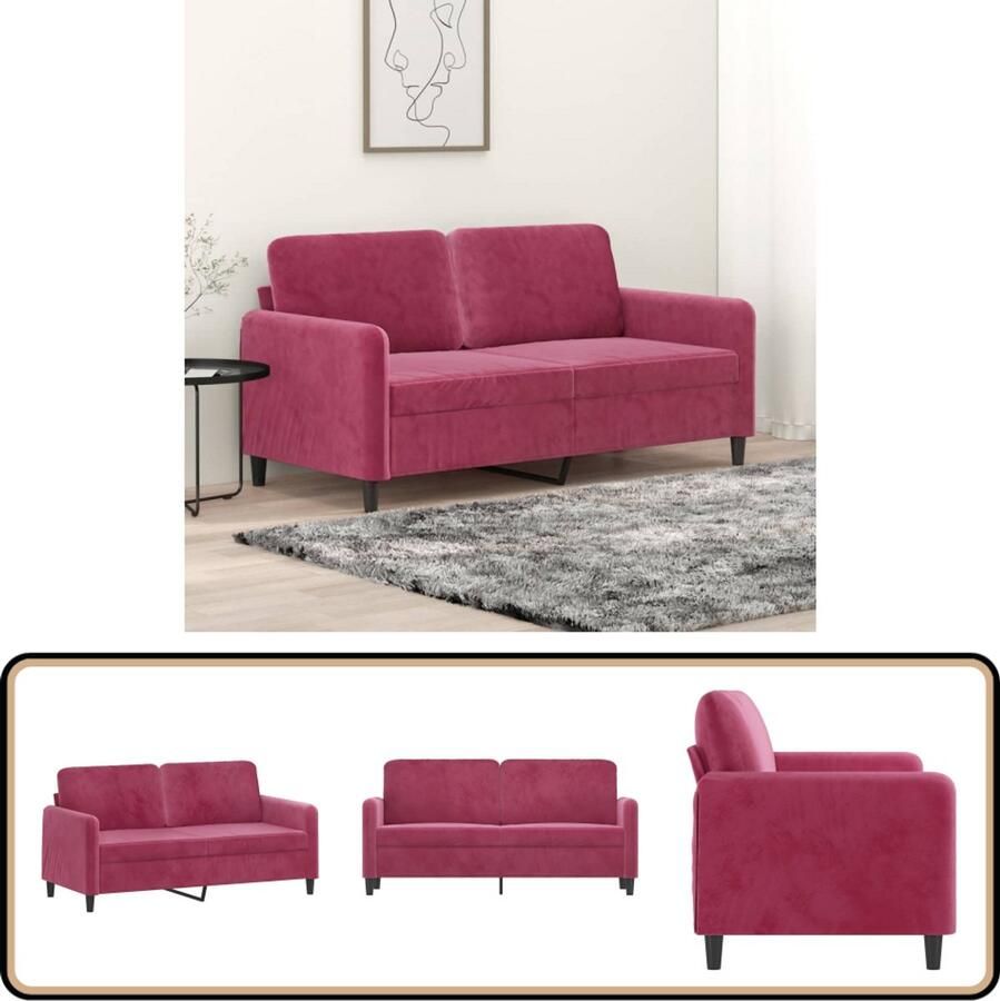 VidaXL Tweezitsbank fluweel wijnrood 140 cm Tweezitsbank Fluweel Sofa Rode Bank Salontafel Woonkamer Meubilair