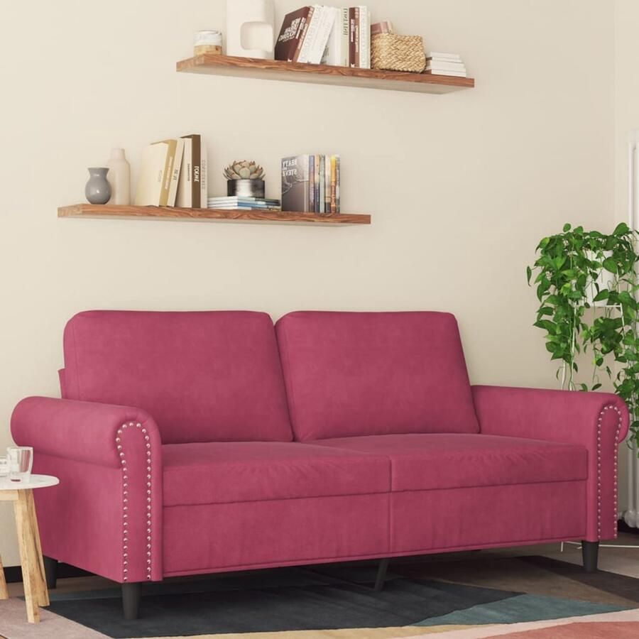 The Living Store 2-zitsbank fluweel 158 x 77 x 80 cm wijnrood Schuimgevuld stevig frame comfortabel en modern Tweezitsbank Fluweel Sofa Rode Bank Salontafel Woonkamer Meubilair