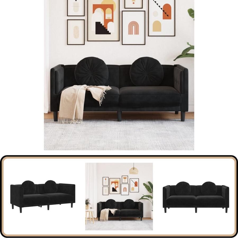 VidaXL Tweezitsbank Fluweel Zwart Inclusief Kussens Tweezitsbank Fluweelb Bank Zwarte Bank Moderne Bank Comfortabele Bank