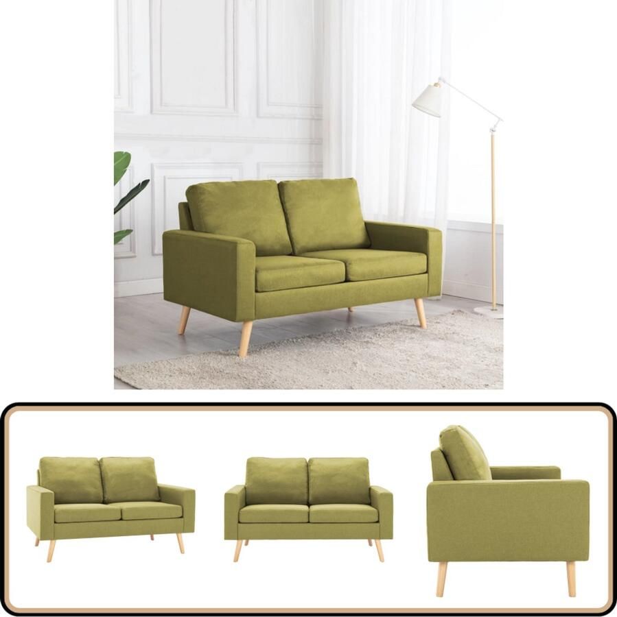 VidaXL Tweezitsbank Groen Stof Inclusief Kussens Tweezitsbank Bank Groene Bank Stofbank Designbank Salonbank Lounge Meubels Woonkamerinrichting Comfort
