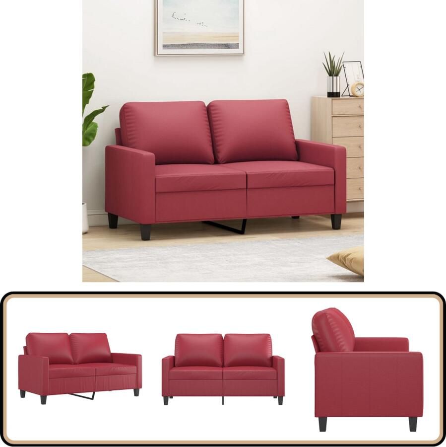 VidaXL Tweezitsbank Kunstleer Wijnrood 120 cm Tweezitsbank Bank Loungehoek Salonmeubilair Kunstleder Meubels Rode Bank