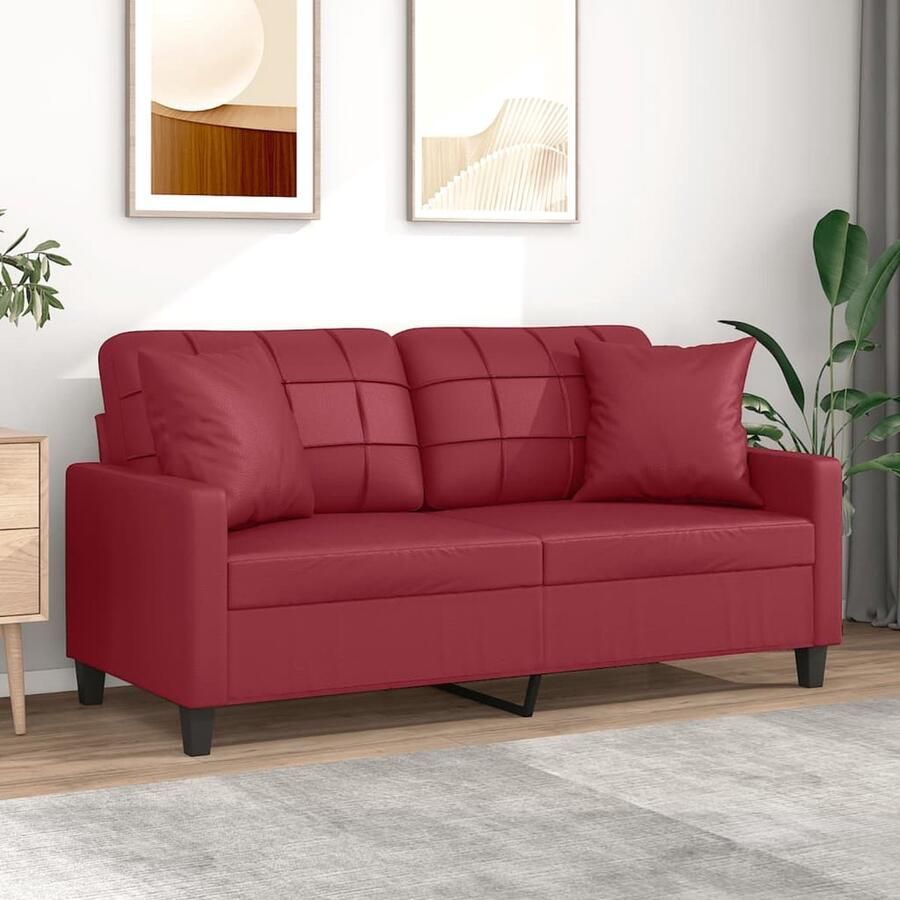 VidaXL Tweezitsbank Kunstleer Wijnrood 140 cm Tweezitsbank Kunstleder Sofa Rode Bank Lounge Stoel Gezellige Bank - Foto 2