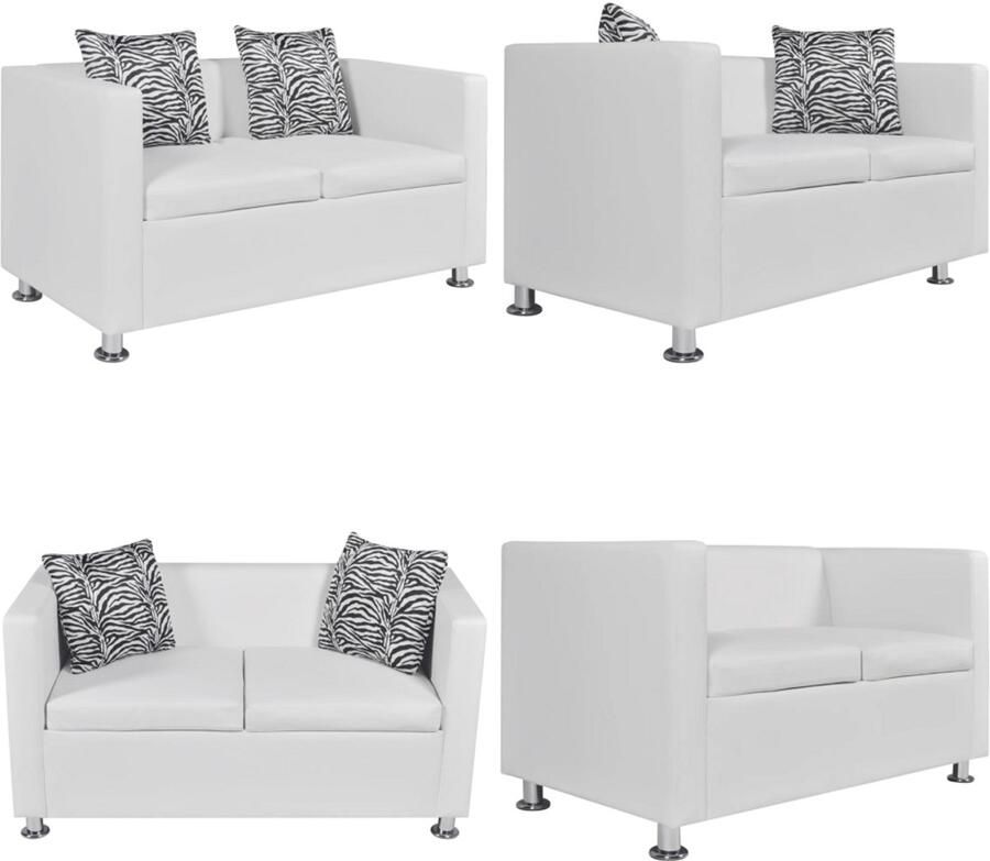 VidaXL Tweezitsbank kunstleer wit Bank Banken Bankstellen Banken Sets