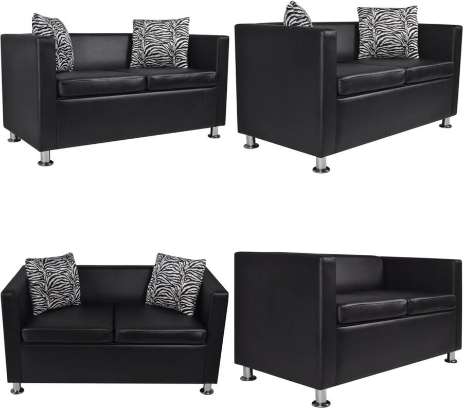 VidaXL Tweezitsbank kunstleer zwart Bank Banken Bankstellen Banken Sets