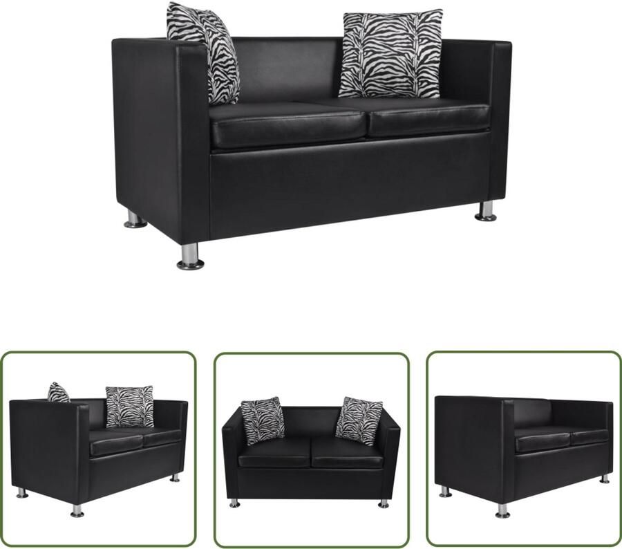 VidaXL Tweezitsbank Kunstleer Zwart Compact Design Tweezitsbank Kunstleder Sofa Zwarte Bank Bankstel Modern Lounge Meubilair Kleine Bank - Foto 2