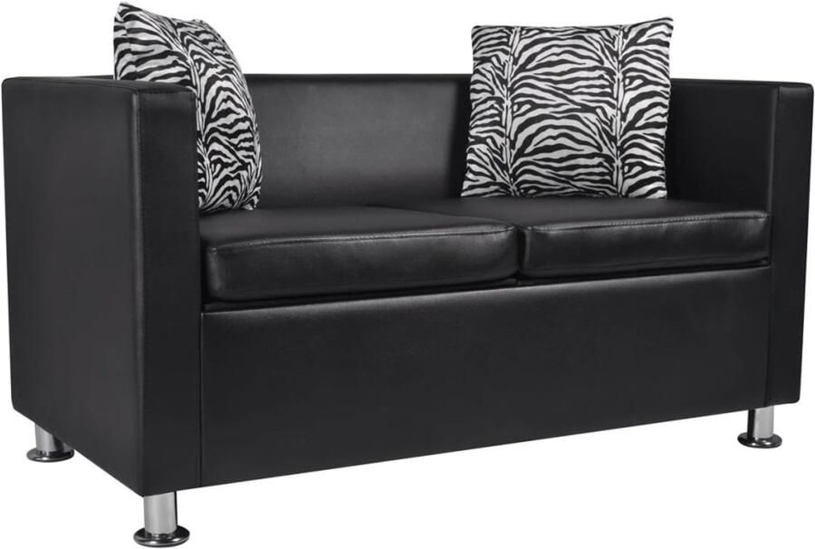VidaXL Tweezitsbank Kunstleer Zwart Compact Design Tweezitsbank Kunstleder Sofa Zwarte Bank Bankstel Modern Lounge Meubilair Kleine Bank