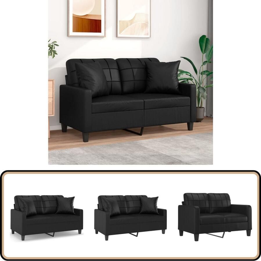 VidaXL Tweezitsbank Kunstleer Zwart Inclusief Kussens Tweezitsbank Zwarte Bank Bankstellen Kunstleder Sofa Lounge Meubels Living Room Furniture