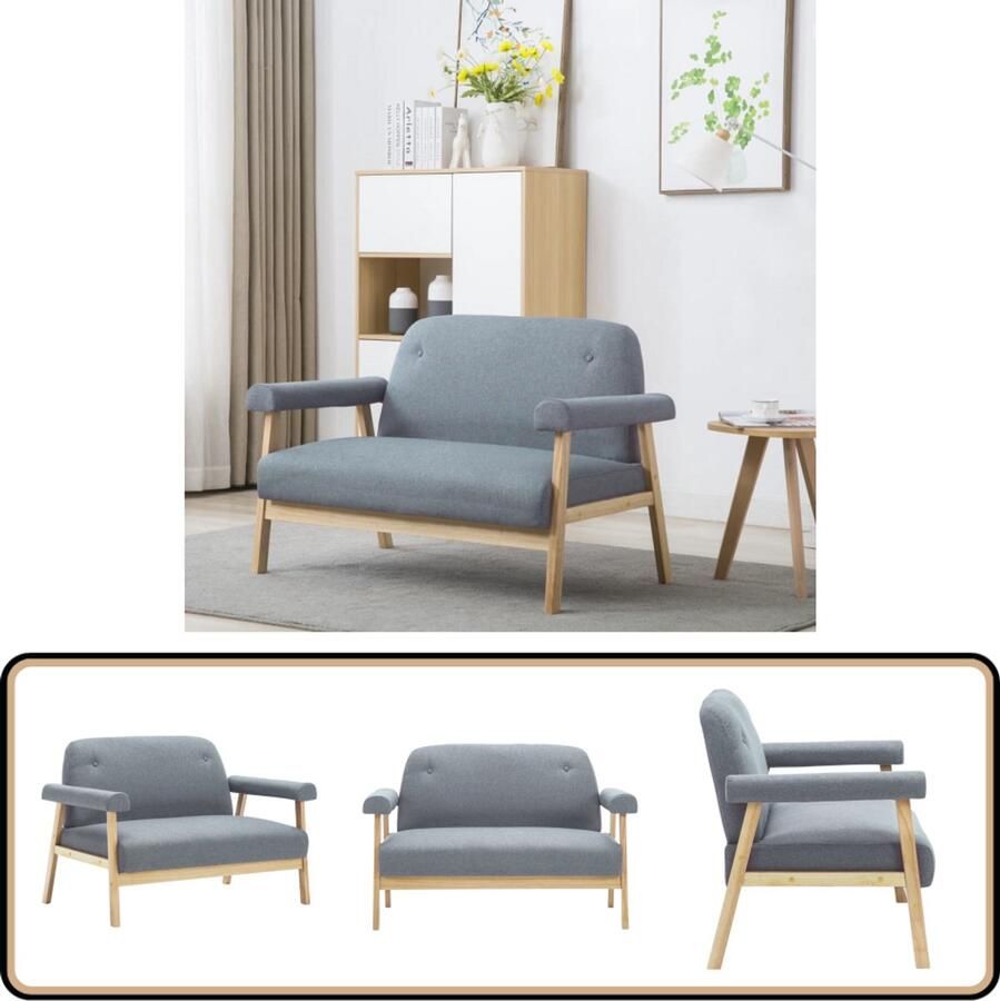 VidaXL Tweezitsbank Lichtgrijs Stof Compact Design Tweezitsbank Sofa Bankstellen Grijs Lichtgrijs Moderne Bank Comfortabele Bank Salon Meubilair Woonkamer Decoratie Hout Frame Polyester Bekleding