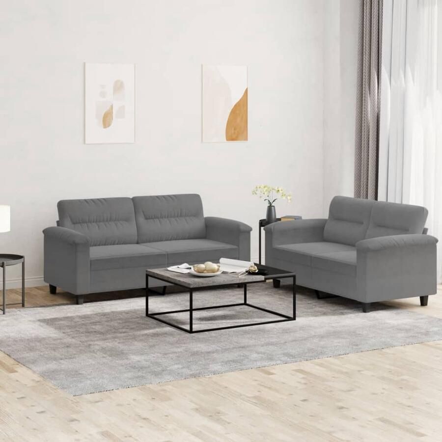 The Living Store Loungeset Bank Donkergrijs Microvezel 2-zitsbank 140 cm Comfortabel en Duurzaam Loungeset Tweezitsbank Bank Grijs Microvezel Bank Loungemeubilair