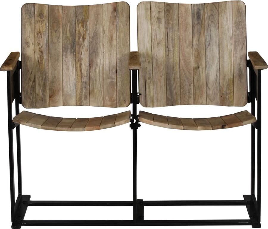 VidaXL Tweezitsbank Massief Mangohout & Staal 102x55x83cm Tweezitsbank Houten Bank Industrieel Design Vintage Bank Salontafel Woonkamer Meubels Mangohout Retro Meubilair Comfortabele Stoffering Unieke Bank Handmade Furniture - Foto 3