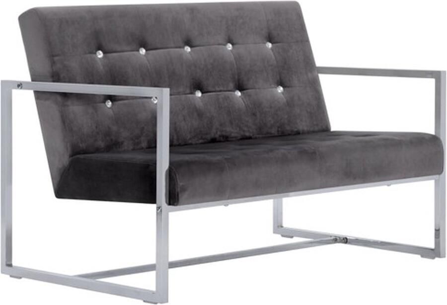 VidaXL -Tweezitsbank-met-armleuningen-chroom-en-fluweel-donkergrijs