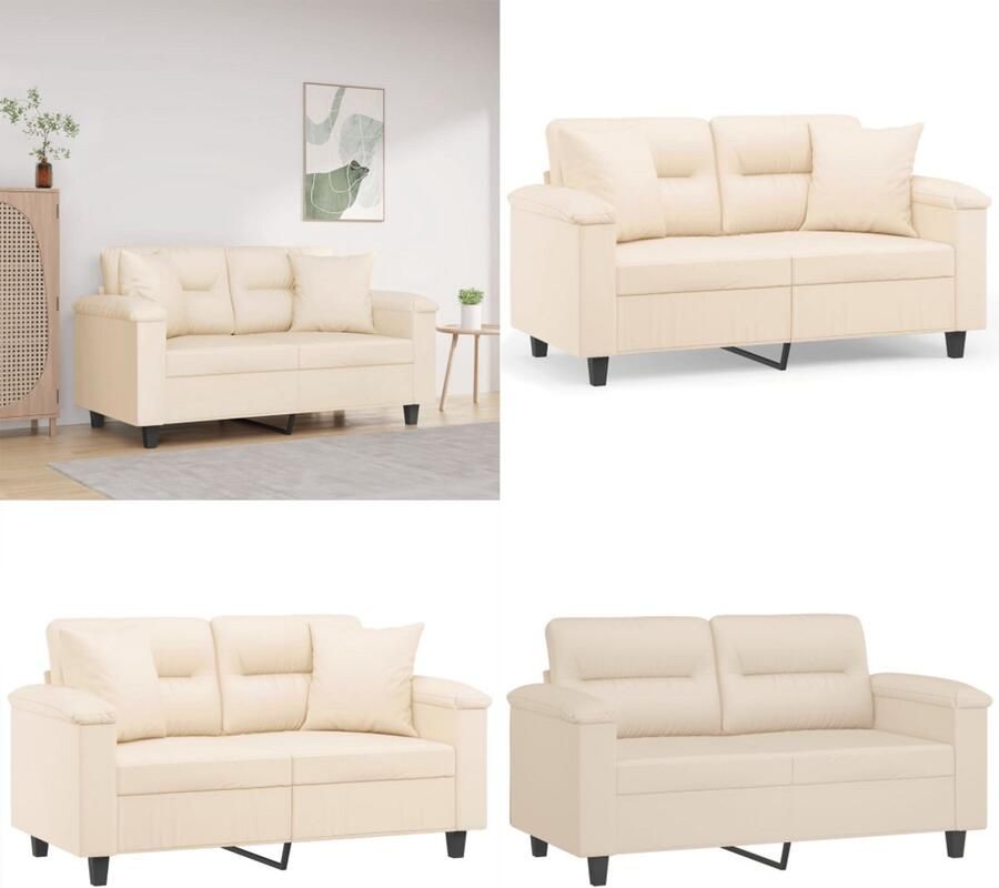 VidaXL Tweezitsbank met kussens 120 cm microvezelstof beige Tweezitsbank Tweezitsbanken 2-zitsbank Bank