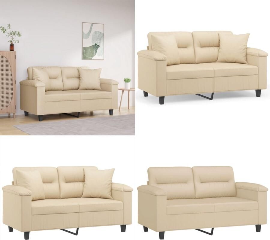 VidaXL Tweezitsbank met kussens 120 cm microvezelstof crèmekleurig Tweezitsbank Tweezitsbanken 2-zitsbank Bank