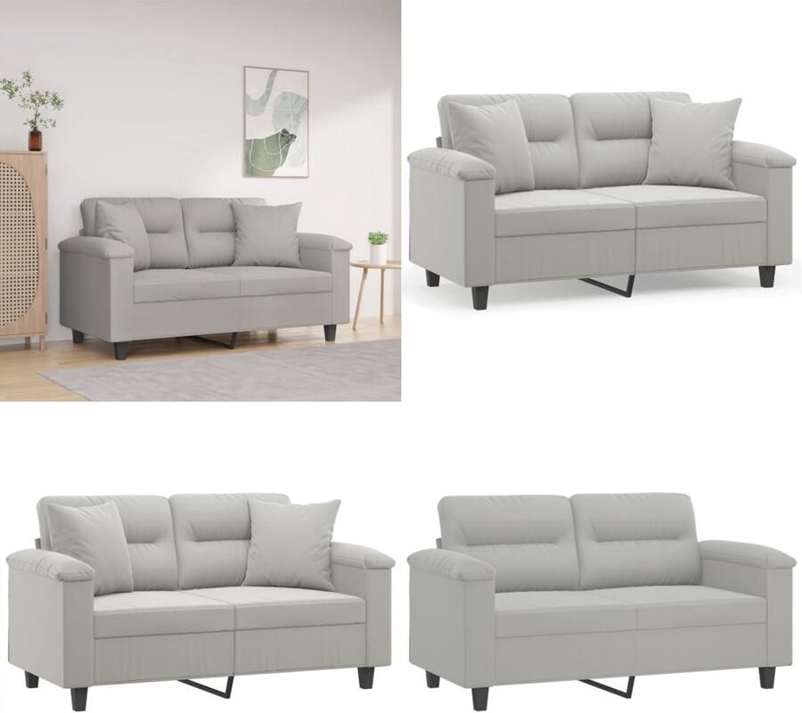 VidaXL Tweezitsbank met kussens 120 cm microvezelstof lichtgrijs Tweezitsbank Tweezitsbanken 2-zitsbank Bank