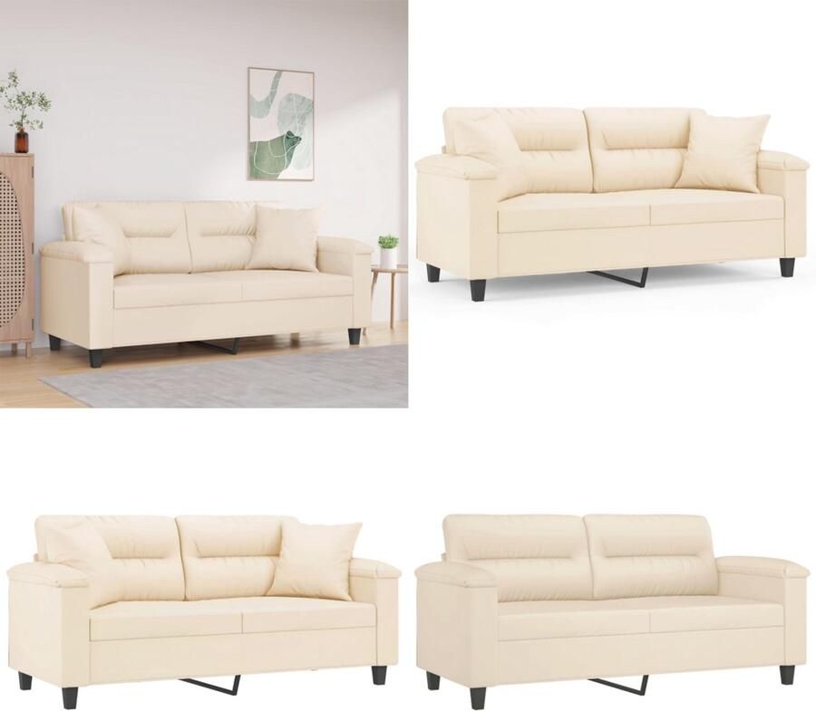 VidaXL Tweezitsbank met kussens 140 cm microvezelstof beige Tweezitsbank Tweezitsbanken 2-zitsbank Bank