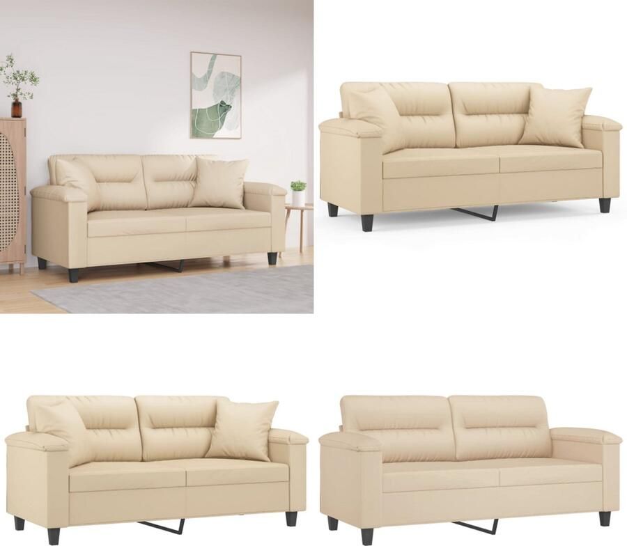 VidaXL Tweezitsbank met kussens 140 cm microvezelstof crèmekleurig Tweezitsbank Tweezitsbanken 2-zitsbank Bank