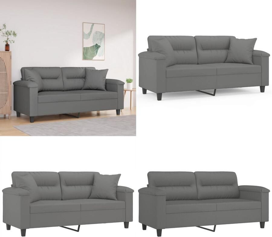 VidaXL Tweezitsbank met kussens 140 cm microvezelstof donkergrijs Tweezitsbank Tweezitsbanken 2-zitsbank Bank