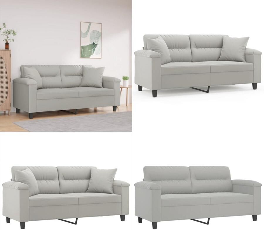 VidaXL Tweezitsbank met kussens 140 cm microvezelstof lichtgrijs Tweezitsbank Tweezitsbanken 2-zitsbank Bank