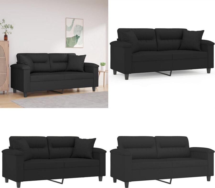 VidaXL Tweezitsbank met kussens 140 cm microvezelstof zwart Tweezitsbank Tweezitsbanken 2-zitsbank Bank