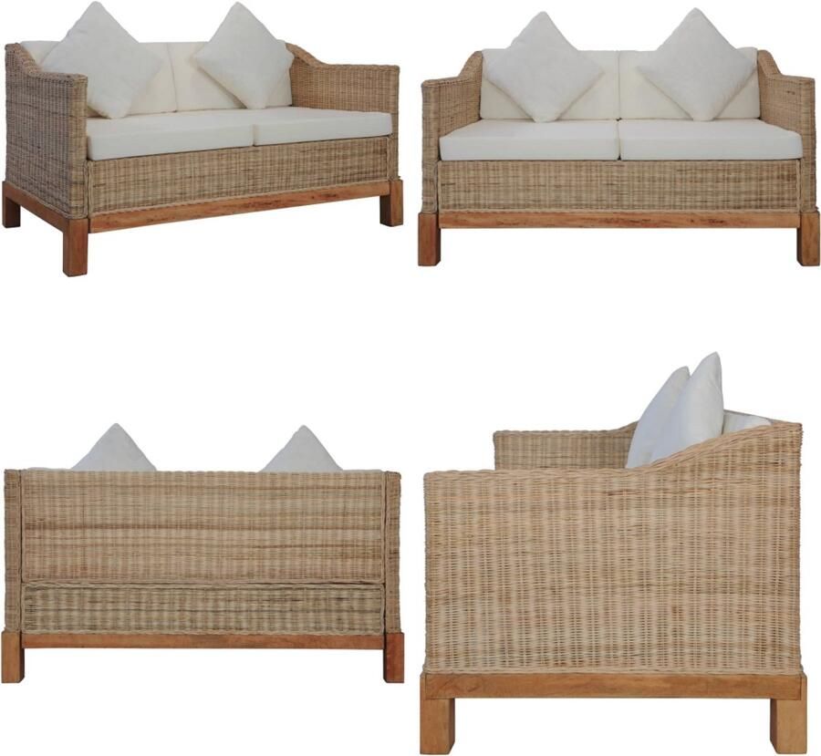 VidaXL Tweezitsbank met kussens natuurlijk rattan Bank Banken Tweezitsbank Tweezitsbanken