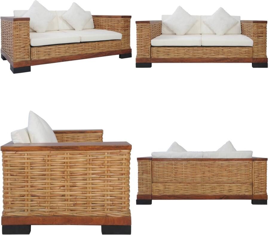 VidaXL Tweezitsbank met kussens natuurlijk rattan bruin Bank Banken Tweezitsbank Tweezitsbanken