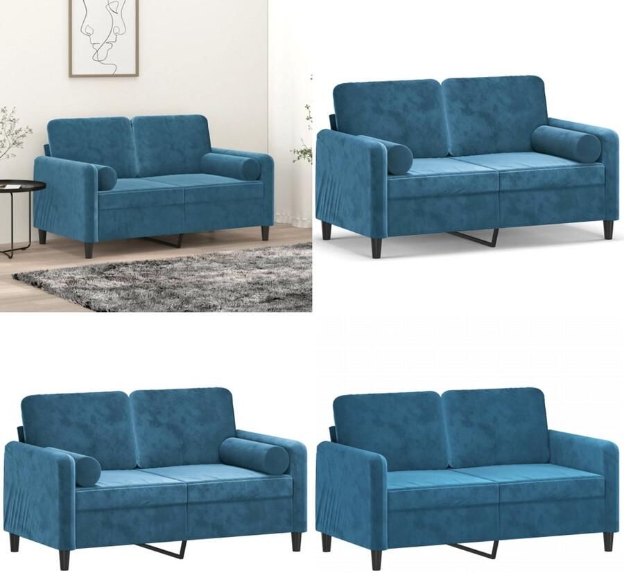 VidaXL Tweezitsbank met sierkussens 120 cm fluweel blauw Tweezitsbank Tweezitsbanken 2-zitsbank Bank